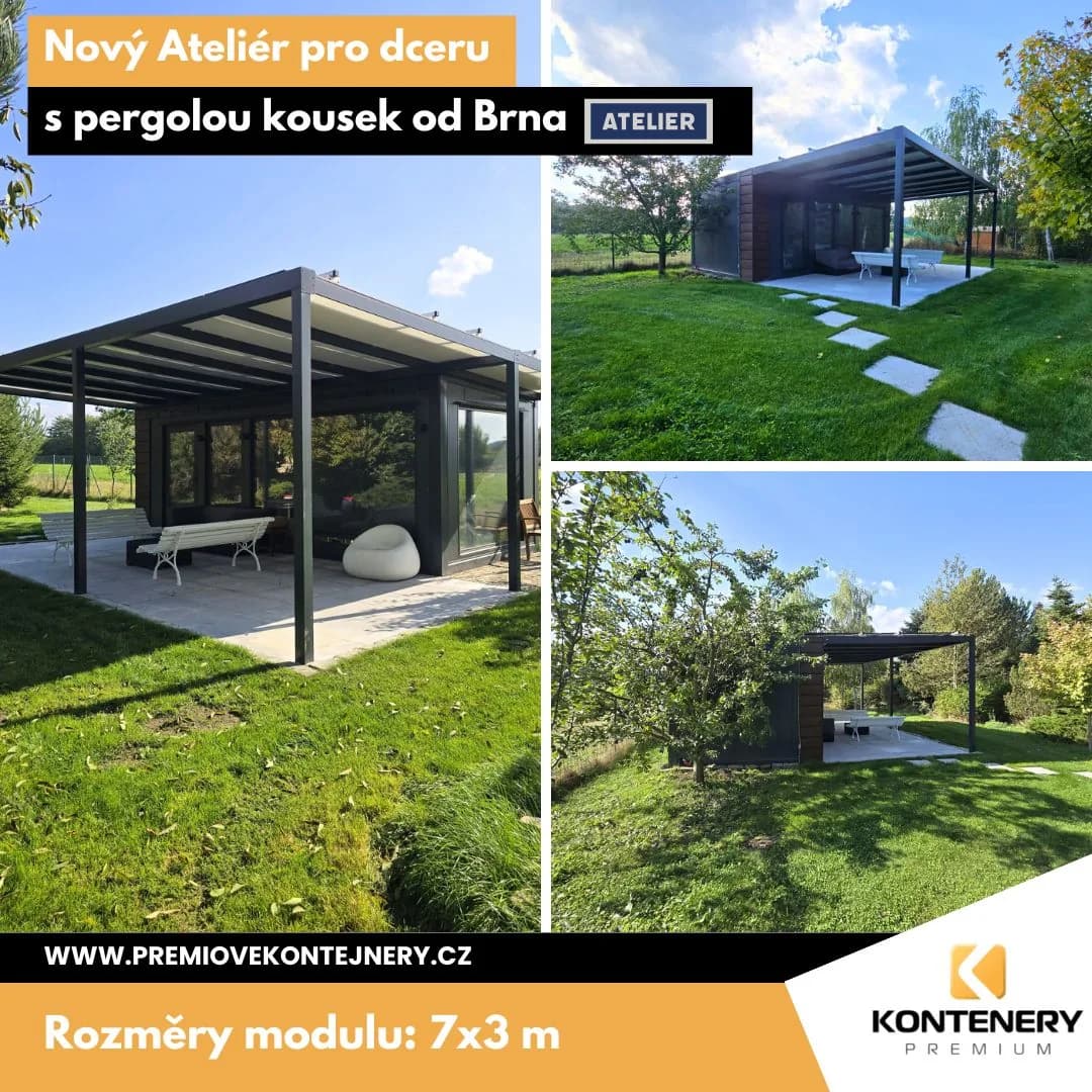 Ateliér s pergolou Brno (7×3 m) — Moderní prostor plný světla — dárek tatínka dceři