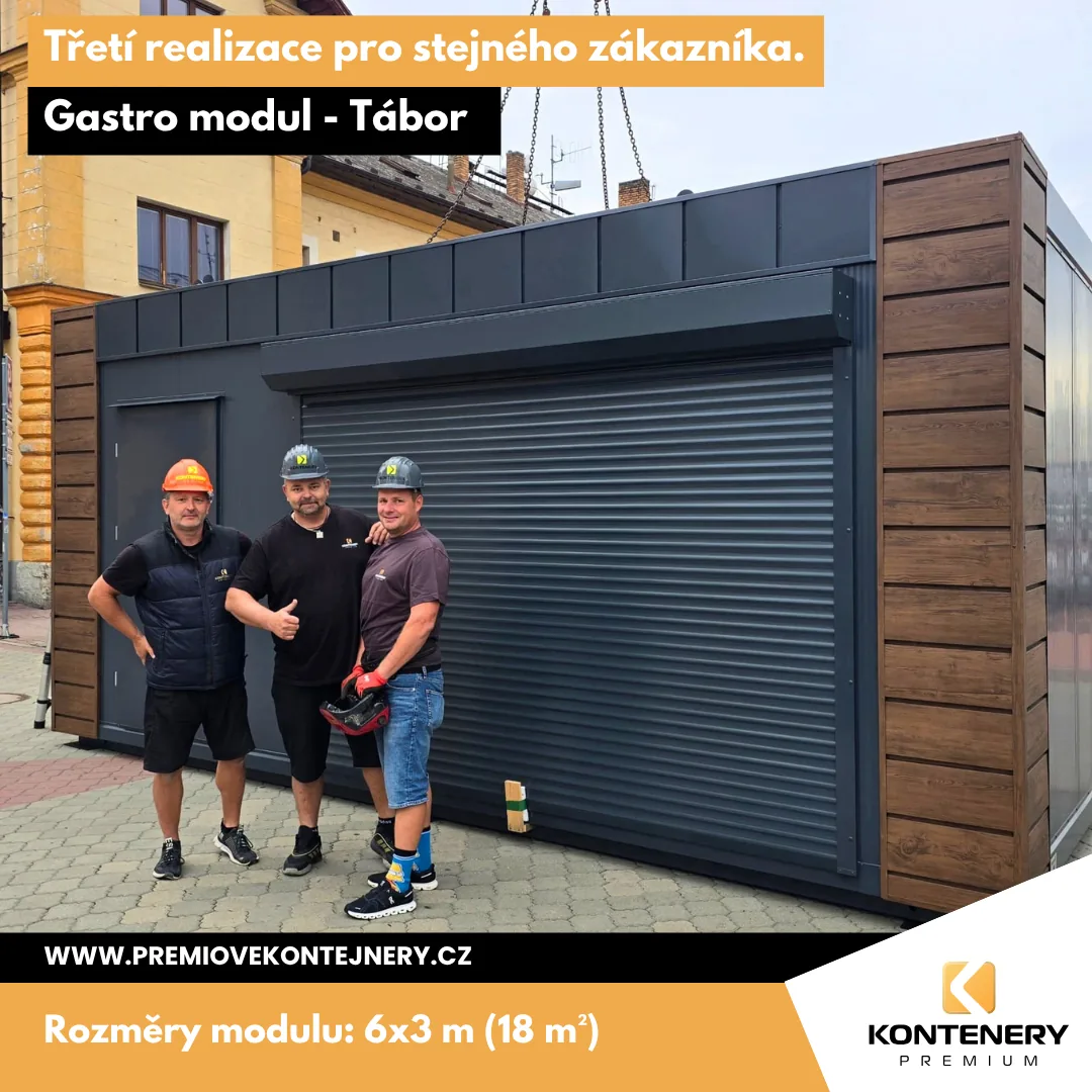 Gastromodul Tábor am Bahnhof (6 × 3 m) — Rekordaufbau in 20 Minuten für einen Stammkunden