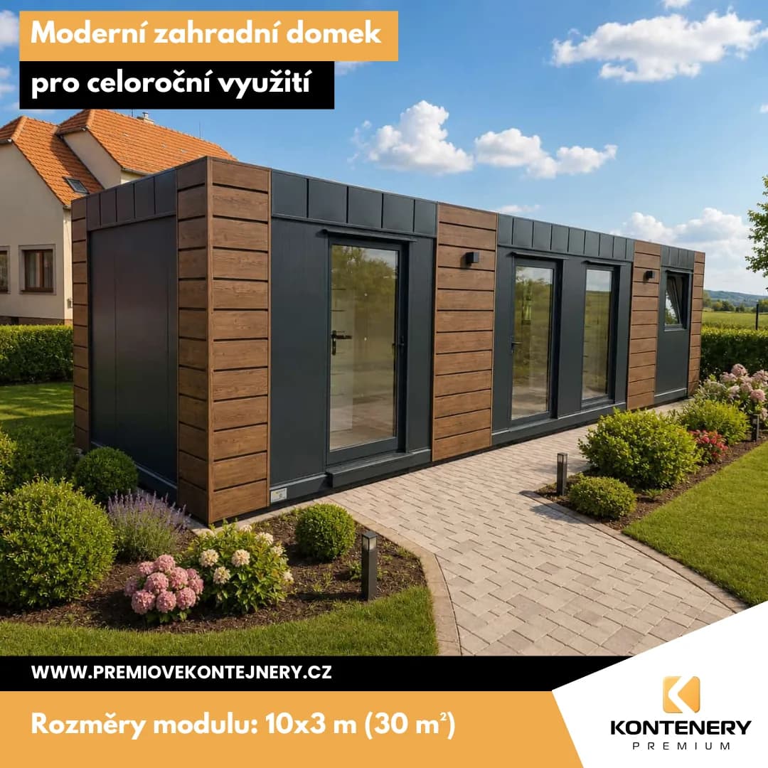 Garden Cabin Hostěradice (10×3 m) — A roomy module for year-round comfort — in the birthplace of Jiří Procházka