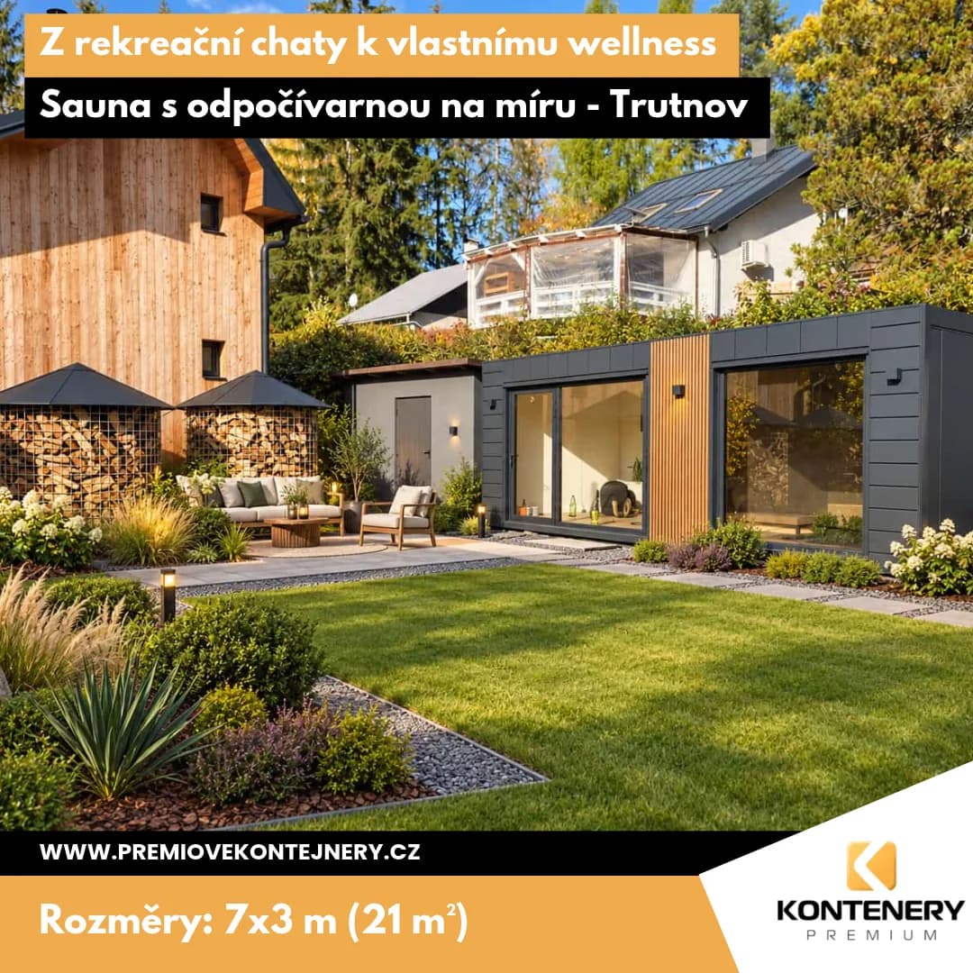 Sauna with Relaxation Room Trutnov (7 × 3 m) — Private wellness for the guests of a holiday cottage — the customer left the design to us